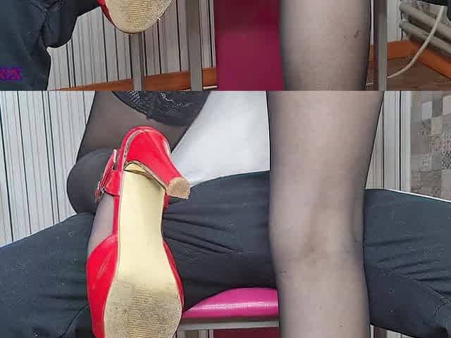 Trainer beauty in suit and nylons drilled student chap