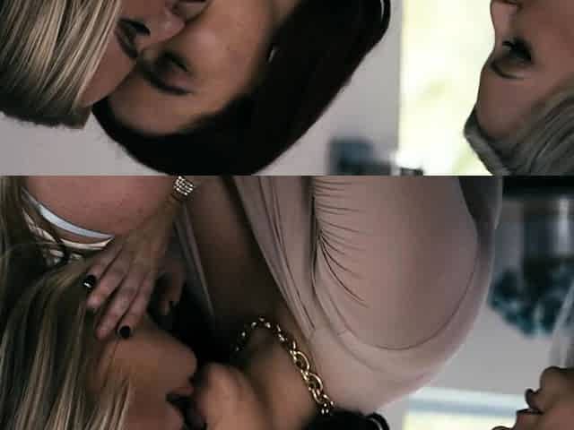 Petite lesbian babe duo licking and fingering pussy close up