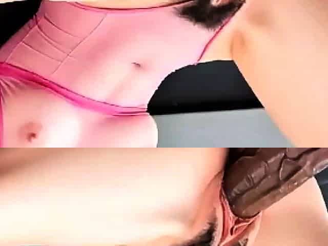 AI - Busty Chinese Gym Slut in Pink Sheer Bra Takes Thick