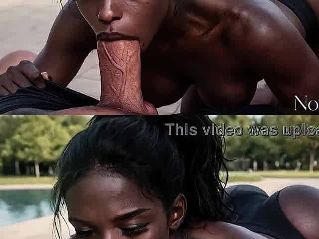 Breasty black cutie deepthroats balls unfathomable and swallows each drop [AI]