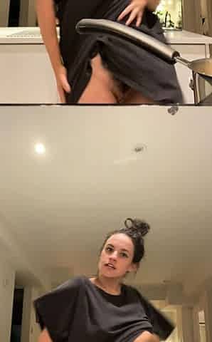 Busty curly brunette with big boobs fucks on couch