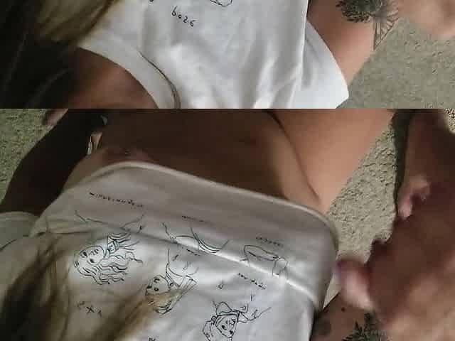 Tugjob makes him cum on my titties