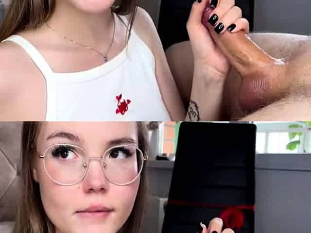 Nerdy young babe sucks and fucks cock