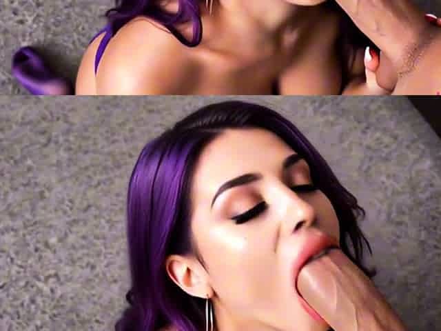Would you fill this purple-haired babe with a deep creampie?