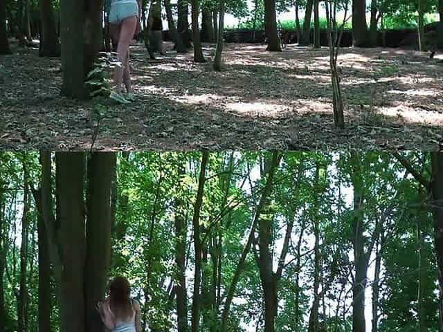 Chubby german redhead blowjob and banged outdoor