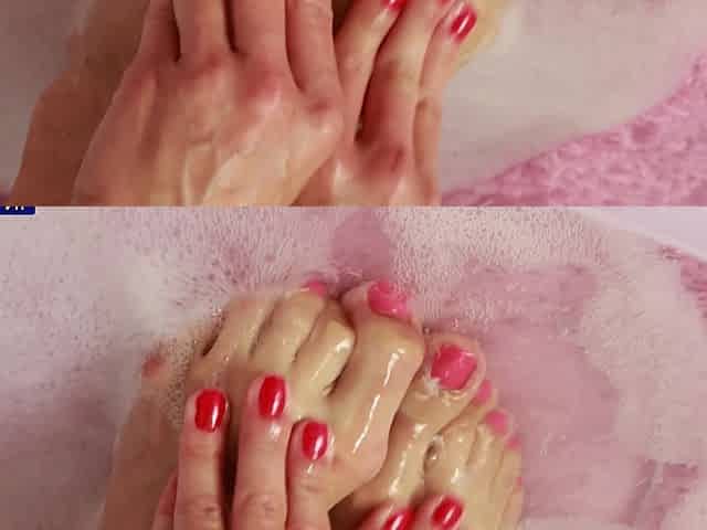 Brunette with long hair Angee Es in a foot fetish video