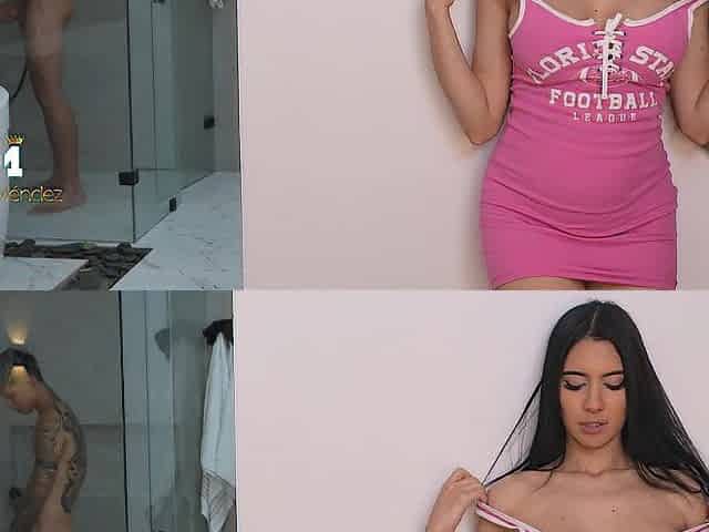 Preggy stepsister gets slutty and spies on me whilst I shower - Danner Mendez & Ambar Prada