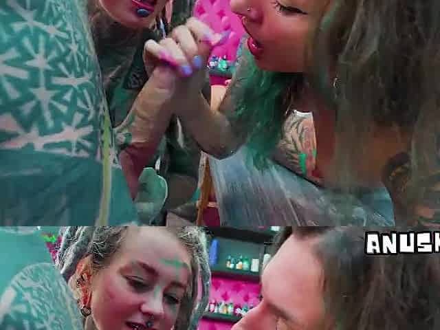 ANAL TRIO during TATTOO session