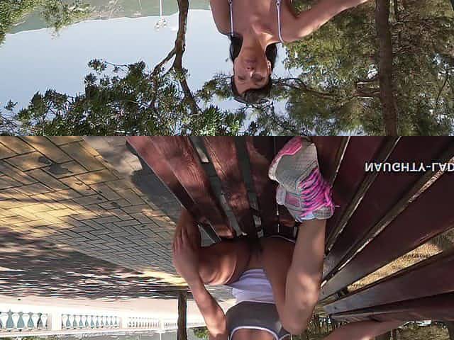 Topless exhibitionist mom - Upskirt flashing - Big tits outdoors at seafront