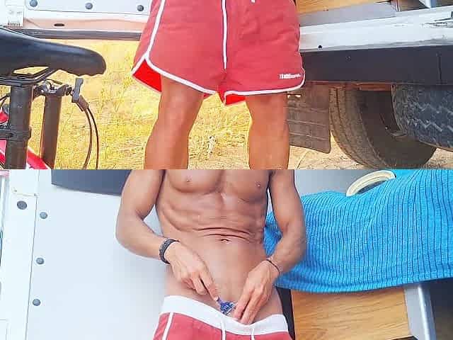 Fit stud Shaving his dick and masturbating in a public road - Risky Spunk fountain