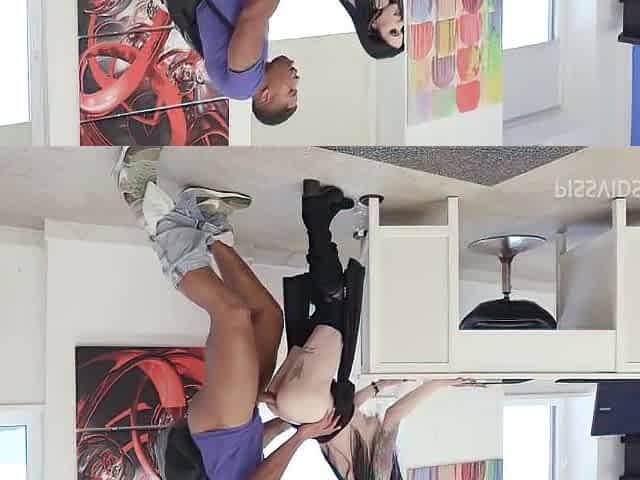 Interracial blowjob for brunette sucking big black cock