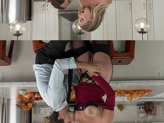 Kayley Gunner and Tyler Nixon in sensual lingerie, massive fakes, hose-clad passion
