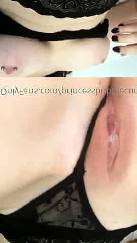Solo brunette in lingerie masturbates
