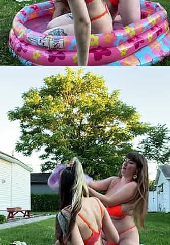 Beautiful lesbian threesome outdoors