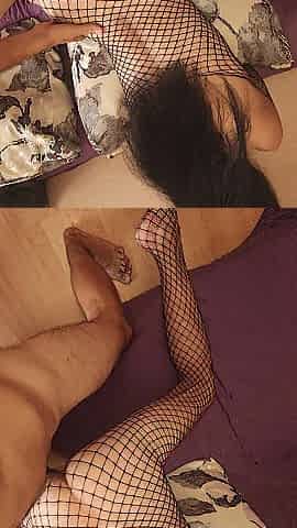 Wife with erotic fishnet underware participates in porn filming