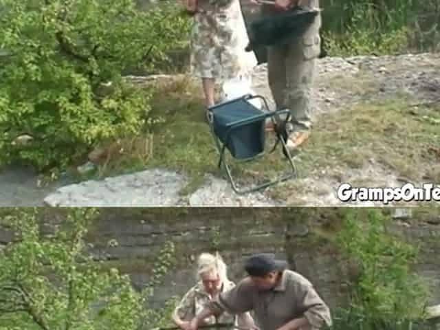Teen takes gramps ramrod by the lake