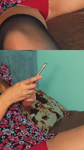 Beauty in a dress watch porn and masturbates.
