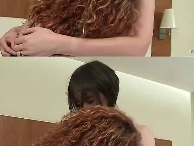 Redhead and Brunette hair Housewives Lick Every Other Out