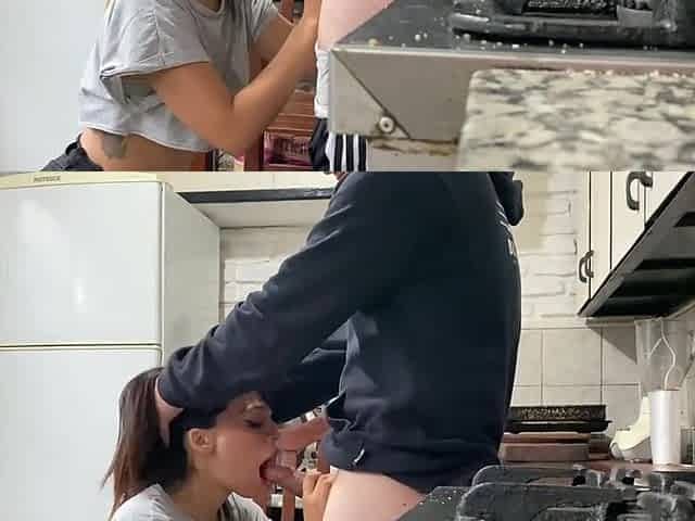 Slim Bootylicious Brunette Hottie Has Fun With Her Husband's Friend In the Kitchen
