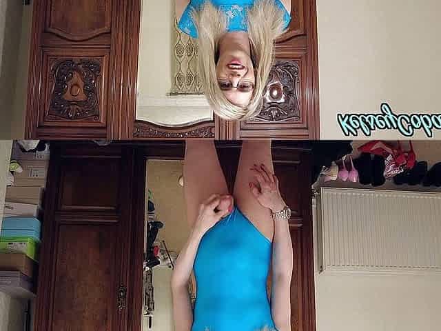 Crossdresser in blue ballet leotard cums and swallows
