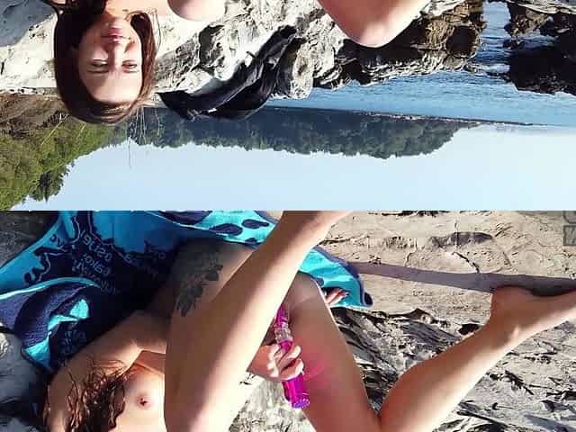 Naked Beach Masturbation with Dildo