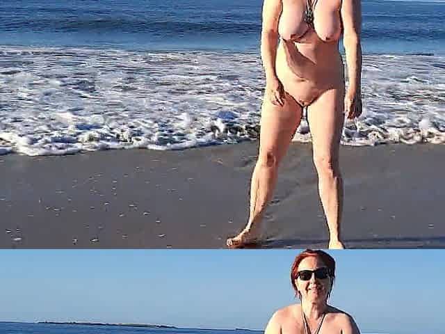 Real nudist Playing Stripped in the Ocean Waves