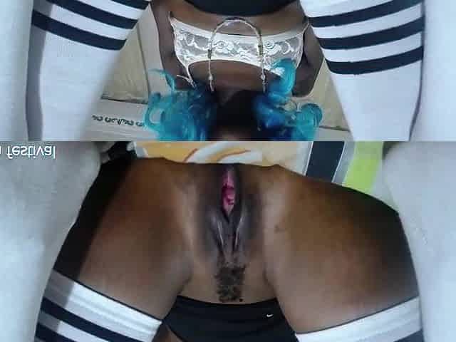Slim black floozy showing her wide lascivious cunt