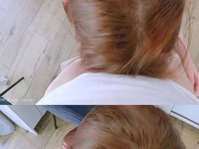 POV Redhead roommate was cleaning the kitchen out of pants.