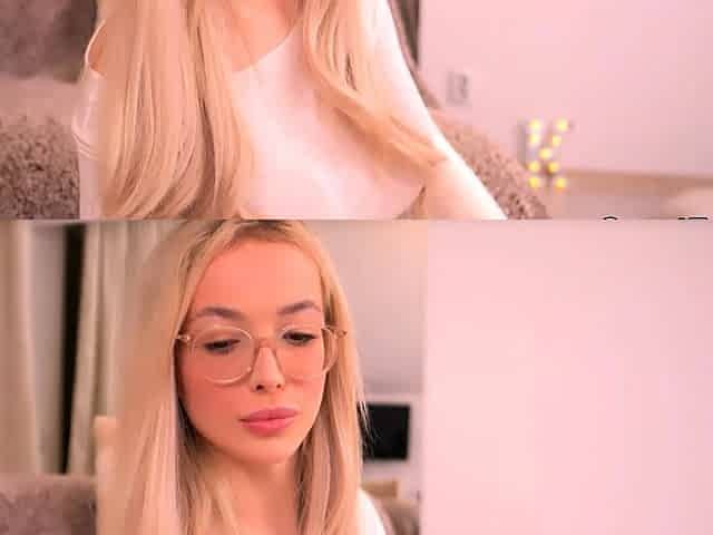 Hot Nerdy Blonde Teases Her Pink Pussy