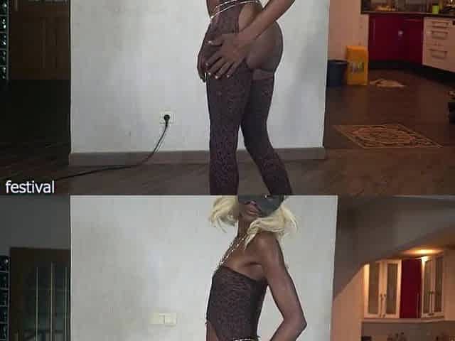 Skinny thick black whore with a wonderful snatch and jellow ass widening her booty