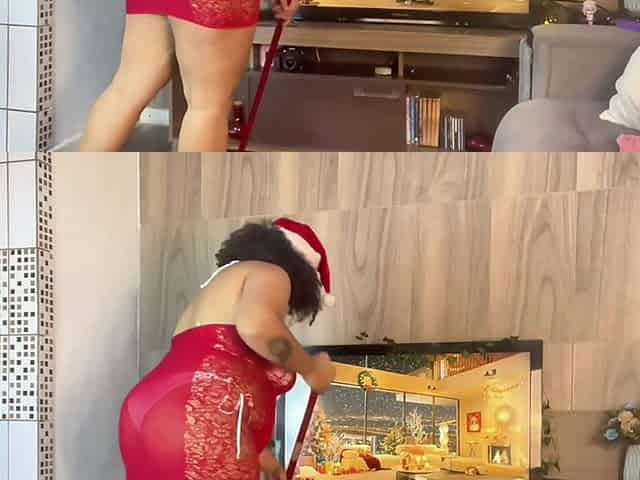 BBW Christmas Cleaning in a Festive Transparent Dress