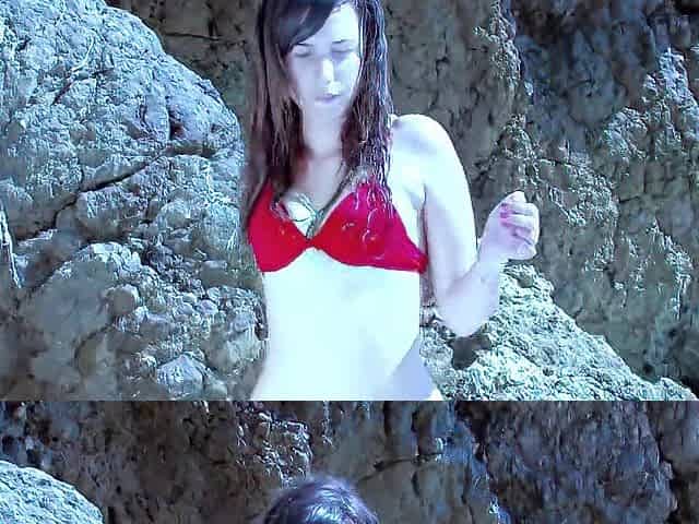 Samanta: Brunnette in Red Bikini Gets Bare