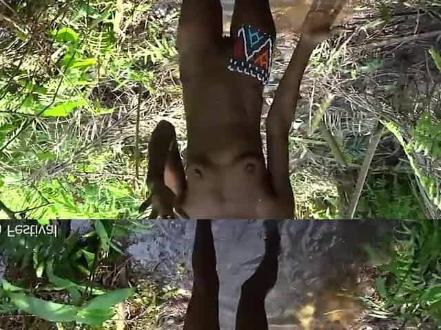 Slender black tribe cutie banged in the forrest stream.mp4