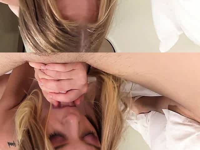 Amateur blonde teen blowjob and fucking in the bathroom