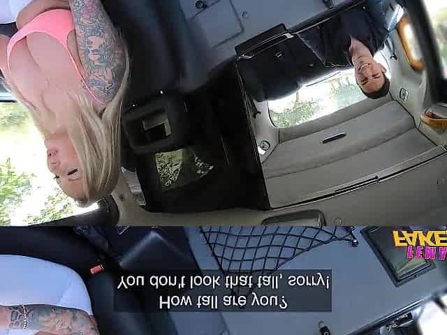 Breasty golden-haired COUGAR gets creampied wearing white leggings - Female Fake Taxi