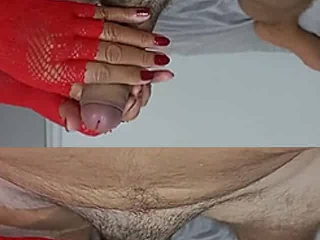 Gloves & Sparkly Red Lace Fingerless Red Nails Long Edging Handjob - Intense Glans Tease & Explosive Cumshot POV