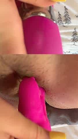 Giant vibrator stuffing my taut cunt