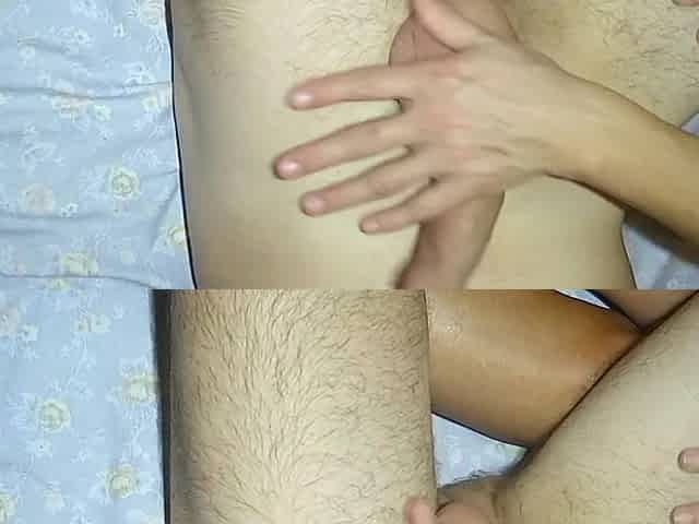 wife tugjob and play with his nuts, untill this guy cum at her hands