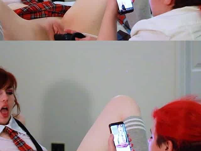Busty teen fingering and toying her holes