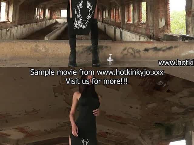 Hotkinkyjo in lengthy ebony costume with a tribal pattern self anal fisting & prolapse in factory