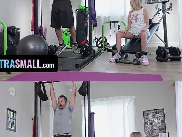 Exxxtra Tiny - Petite Stepdaughter Coco Lovelock Gives Stepdaddy A Sloppy Blow job During Workout