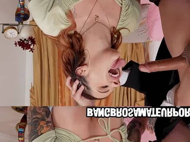 Fiery Redhead Inked Hottie Gets Her Large Bazookas Bounced in Hardcore Couch Screw!