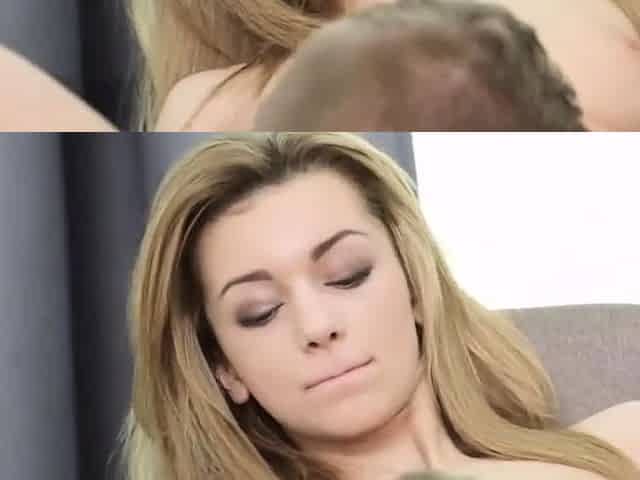 Busty light-haired female gets xxx cunt munching from her