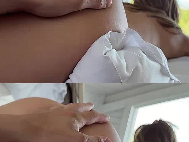 Gorgeous golden-haired booty tries large schlong