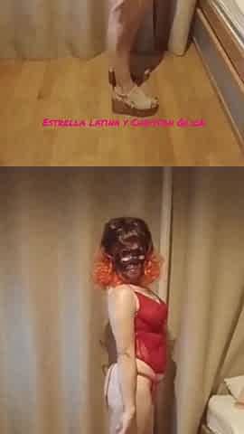 Hawt angel in mask plays with sex tool in her booty