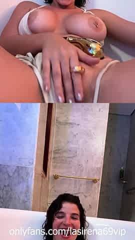 Horny Latina bitch making her pussy cum on bathtub