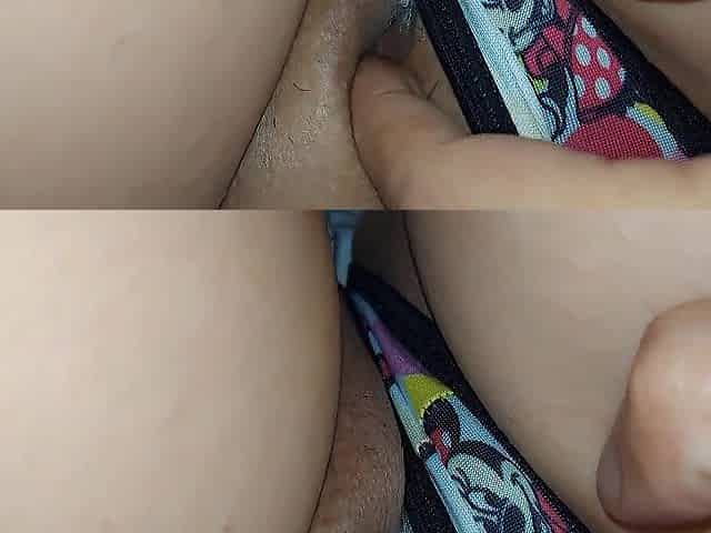Whilst my wife works at night, my stepdaughter shows me her cute fresh pants