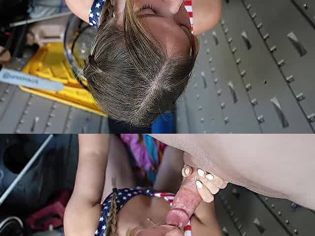 fourth of July Party Hotty Sucks Penis in a Shed and Takes THICK Facial