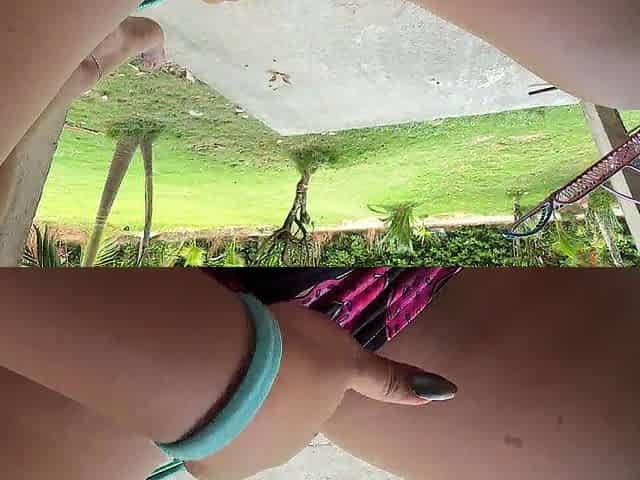 Youthful peasant beauty masturbates in front of her workers