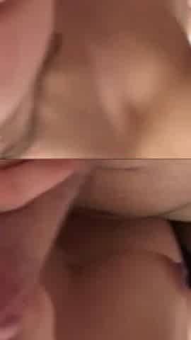 Horny brunette loves a warm load on her tits in close up